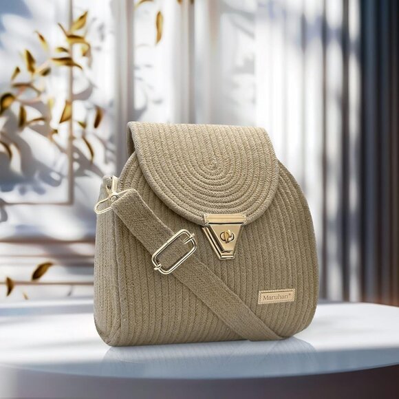 Women Quilted Cotton Rope Crossbody Bag Small Shoulder Purse with Adjustable Str - Picture 2 of 7